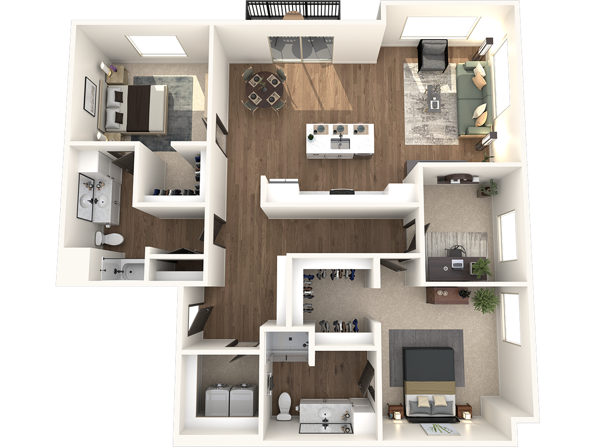 Floor plan for 2 beds, 2 baths, 1488 sqft